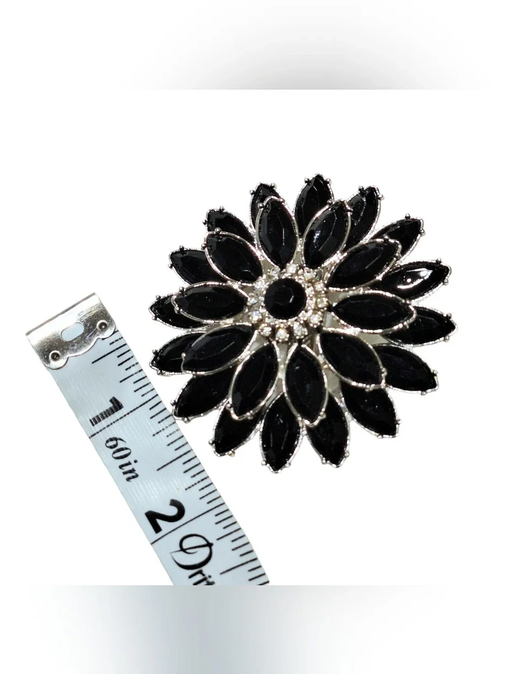 Women's Vintage Black Large Floral Brooch